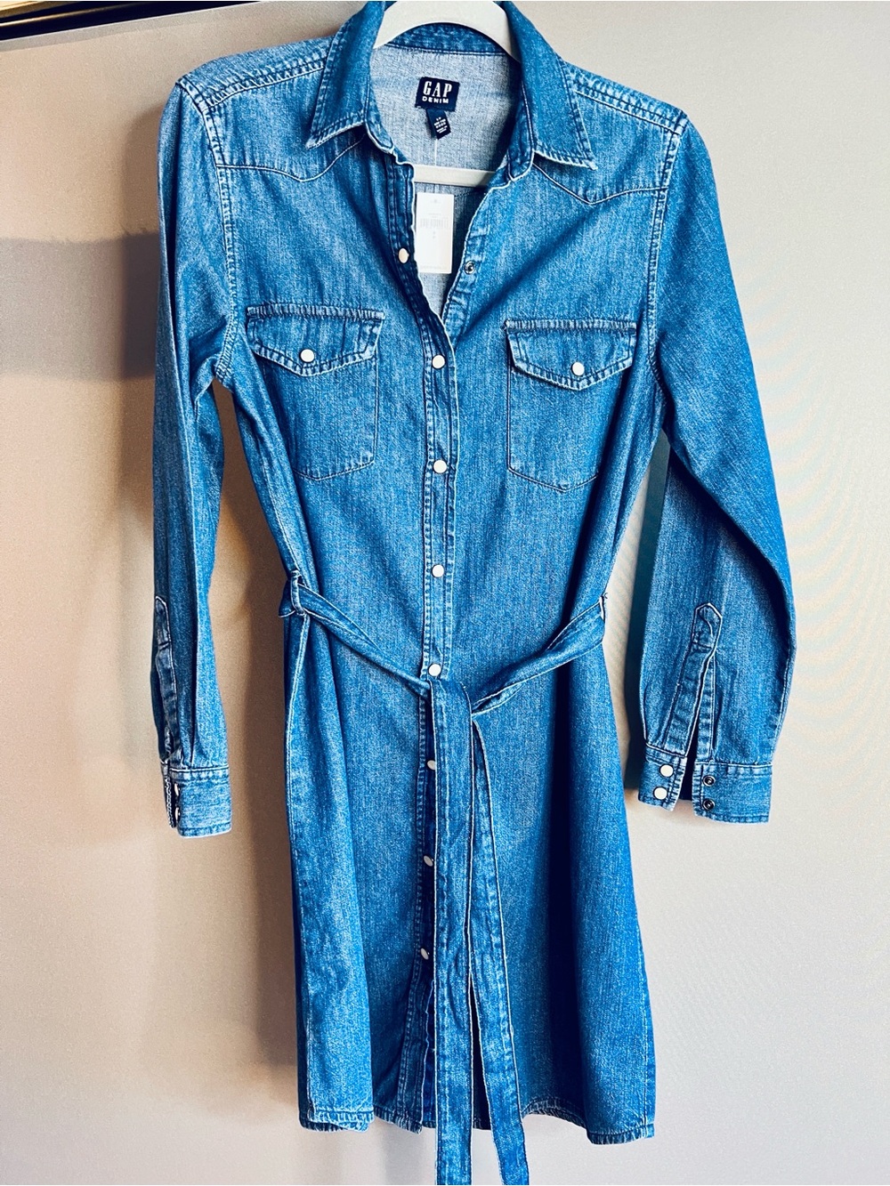 NWT GAP Denim Shirt Dress with Tie Waist | Long Sleeve Chambray | SP